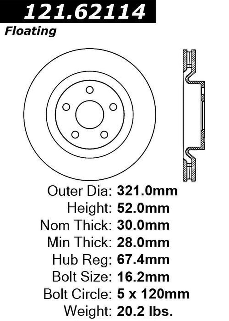 Centric Front Disc Brake Rotor for 08-09 G8 (121.62114)