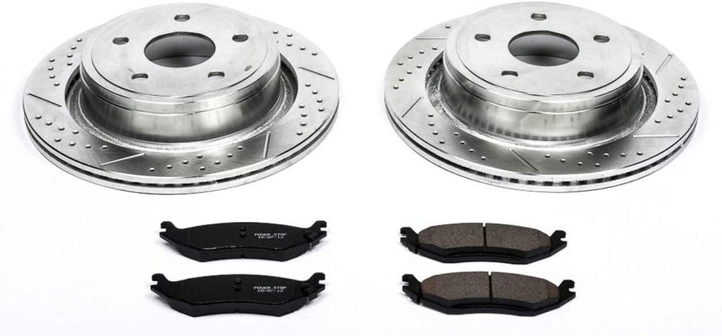 K2172 Rear Z23 Carbon Fiber Brake Pads with Drilled & Slotted Brake Rotors Kit