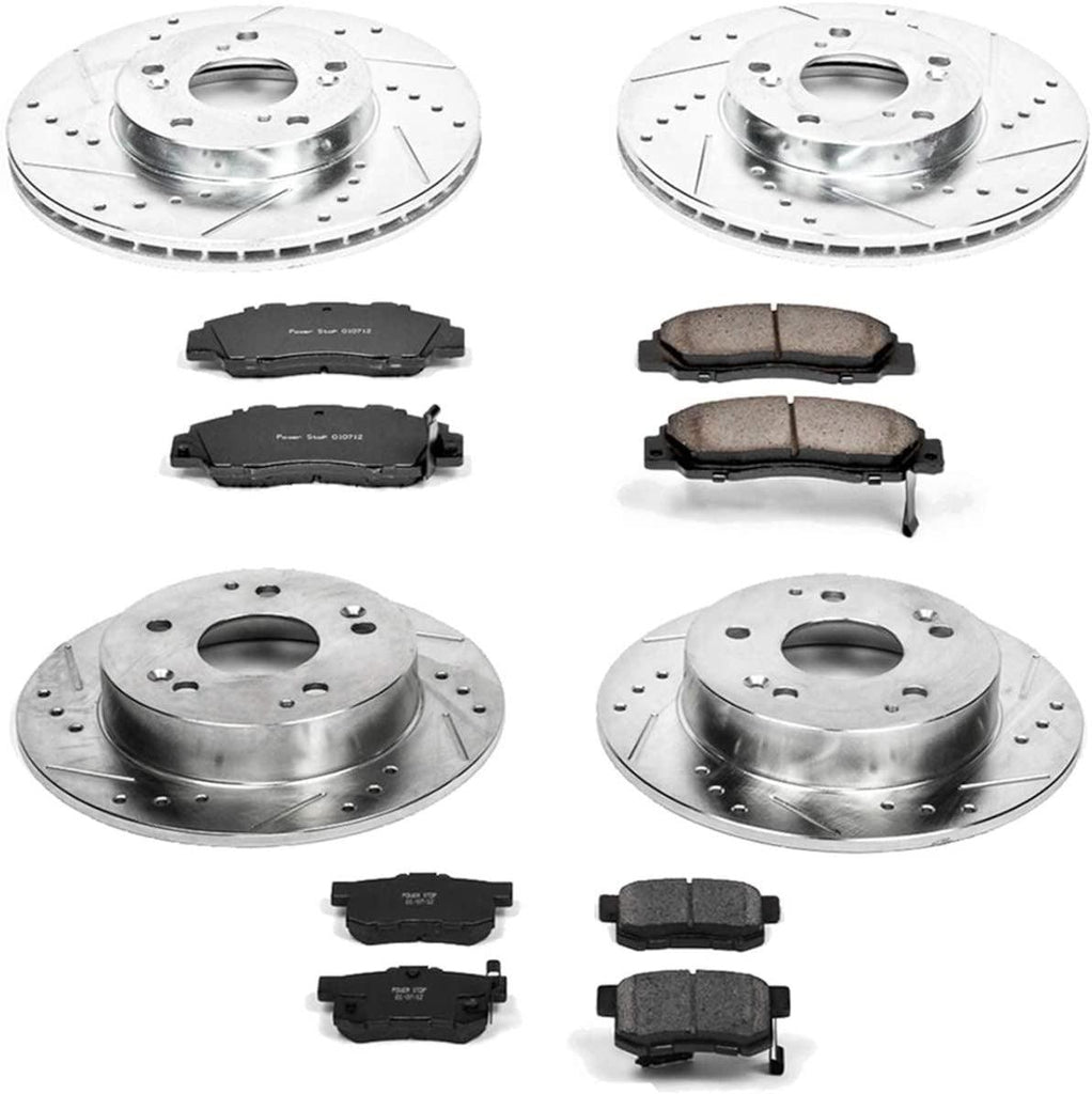 K1042 Front and Rear Z23 Carbon Fiber Brake Pads with Drilled & Slotted Brake Rotors Kit