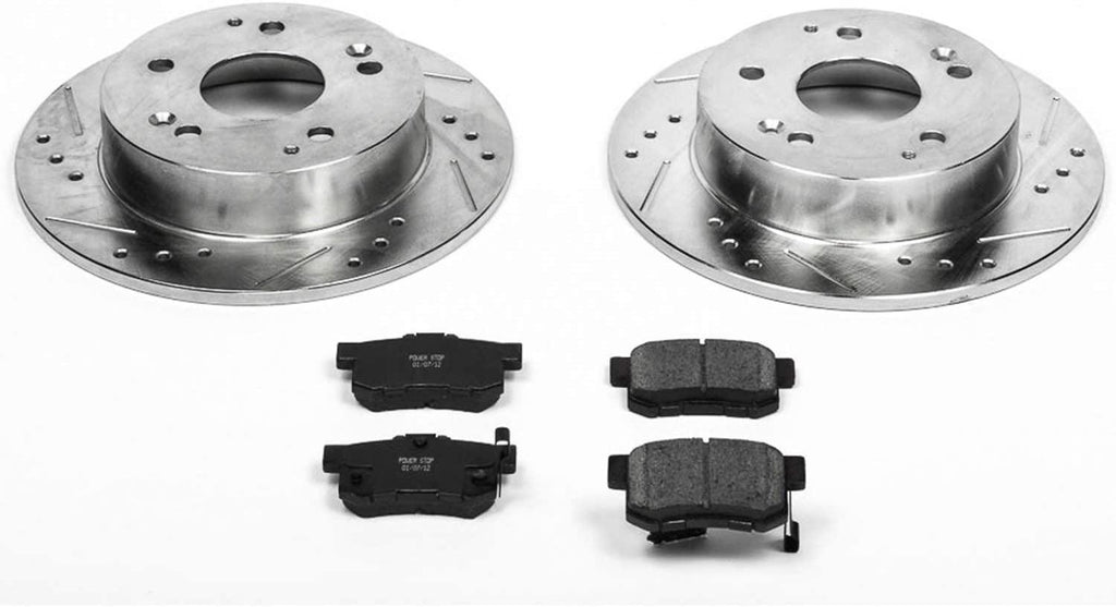 K2270 Rear Z23 Carbon Fiber Brake Pads with Drilled & Slotted Brake Rotors Kit