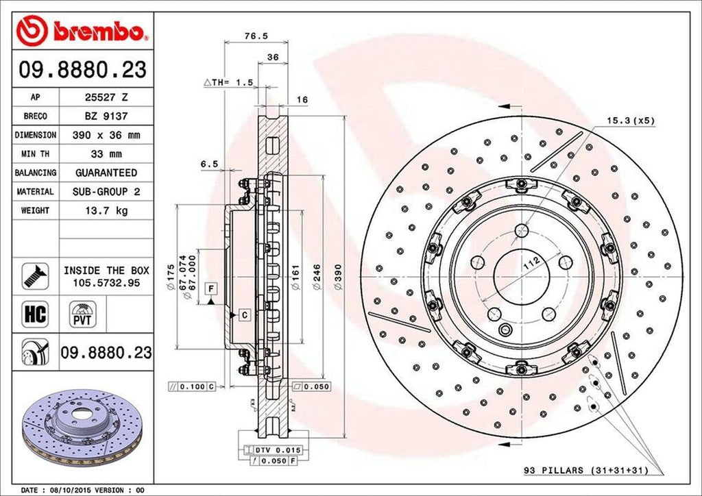 Brembo Front Disc Brake Rotor for CL65 AMG, S65 AMG (09.8880.23)
