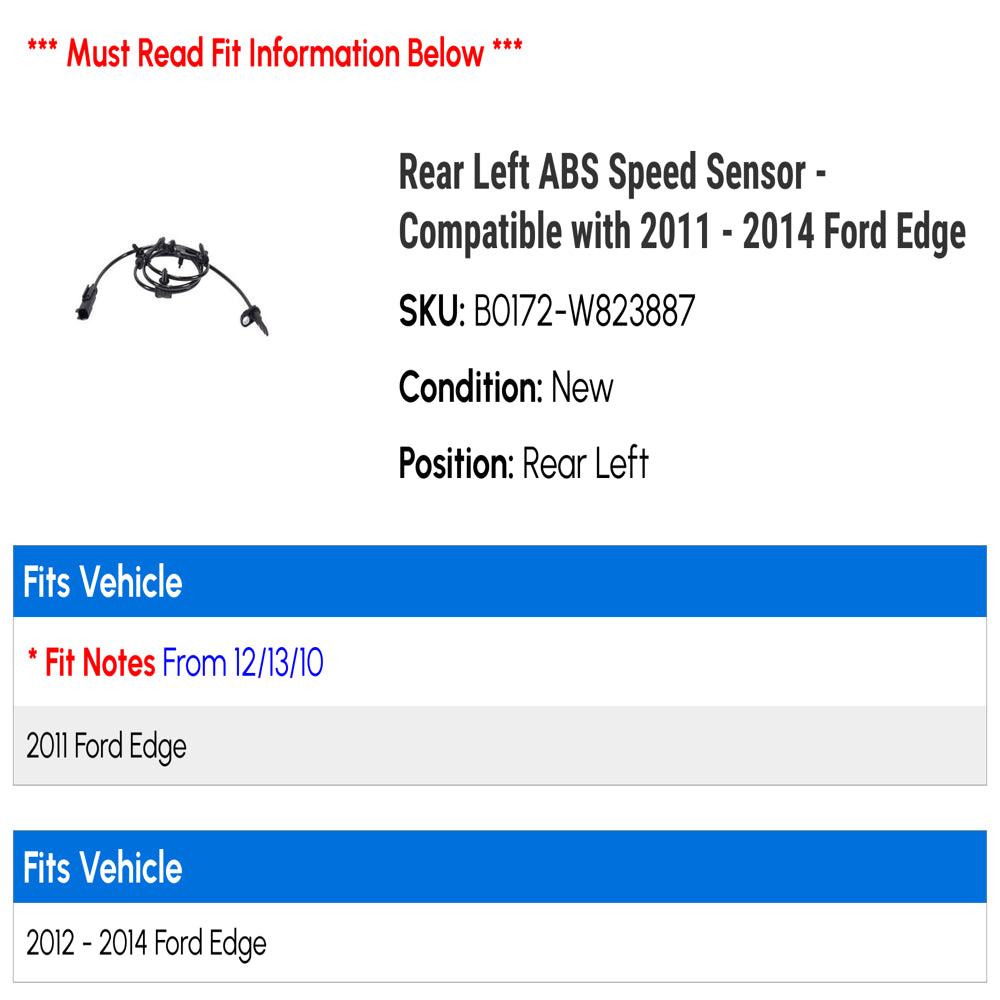Rear Left ABS Speed Sensor - Compatible with 2011 - 2014 Ford Edge 2012 2013