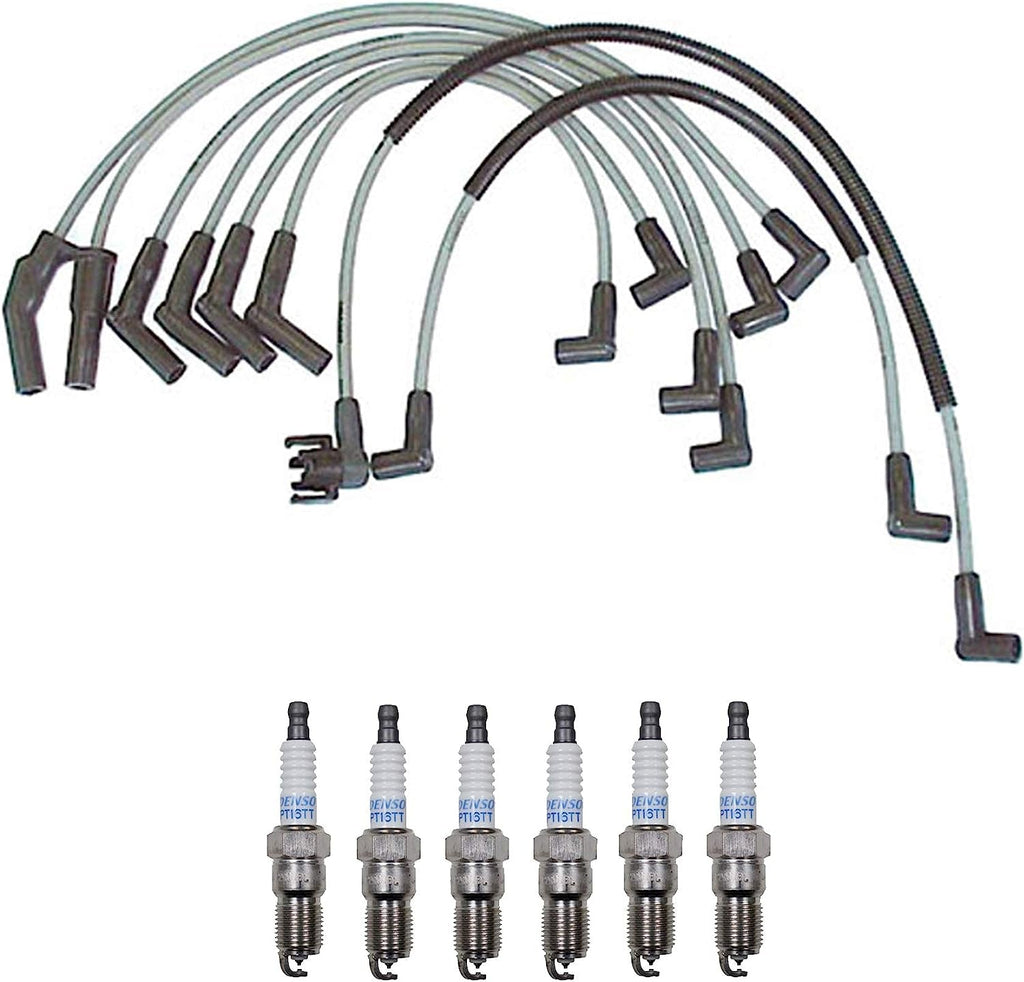 Denso Wire Set 8Mm and 6 Platinum TT Spark Plugs 0.04 Kit for Ford 2.8L 2.9L V6 Naturally Aspirated