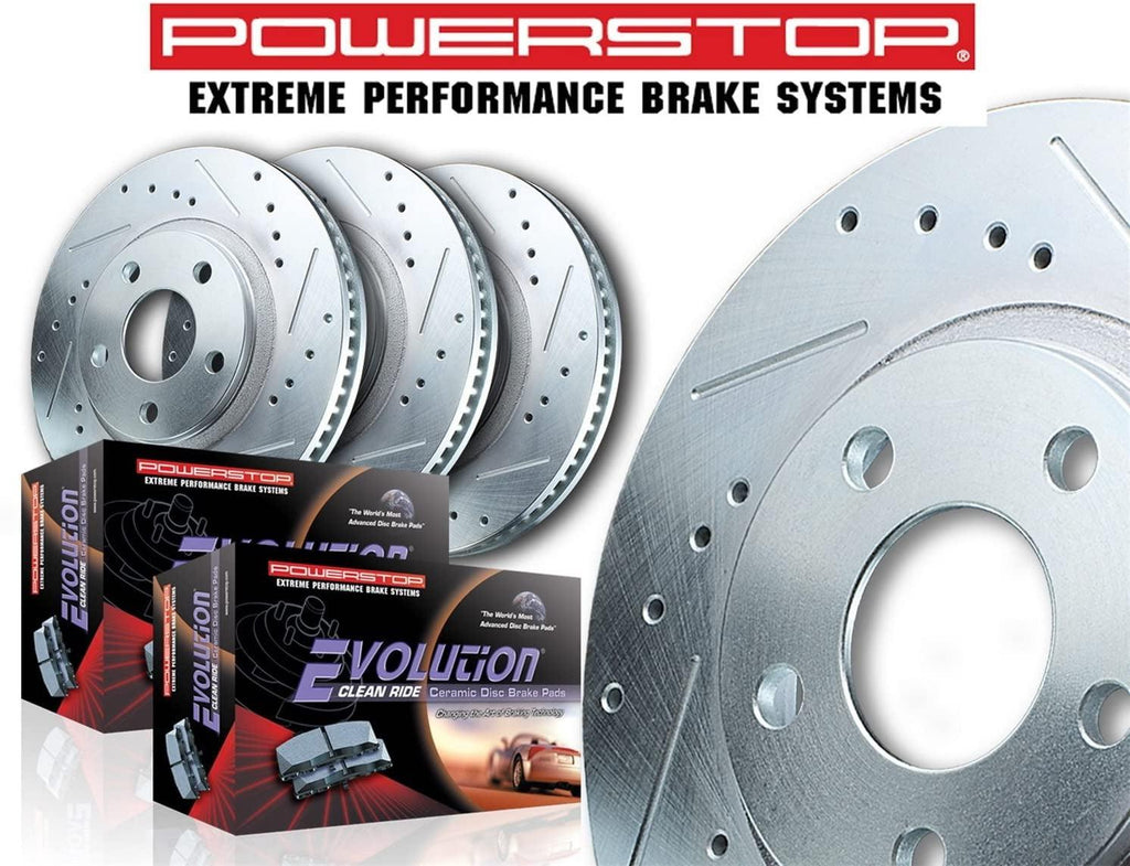 Power Stop K718 Front and Rear Z23 Carbon Fiber Brake Pads with Drilled & Slotted Brake Rotors Kit