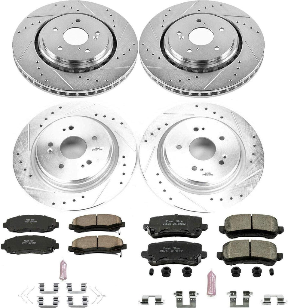 K7284 Front and Rear Z23 Carbon Fiber Brake Pads with Drilled & Slotted Brake Rotors Kit
