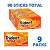 Trident Mega Tropical Twist Sugar Free Gum, 9 Packs of 10 Pieces (90 Total Pieces)