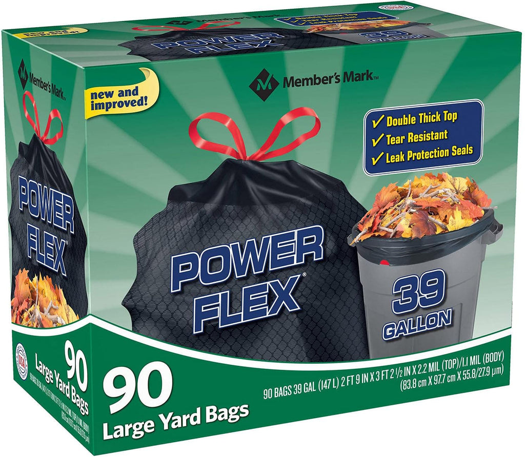 Member's Mark 39 Gallon Power Flex Drawstring, 90 Count(Pack of 1)