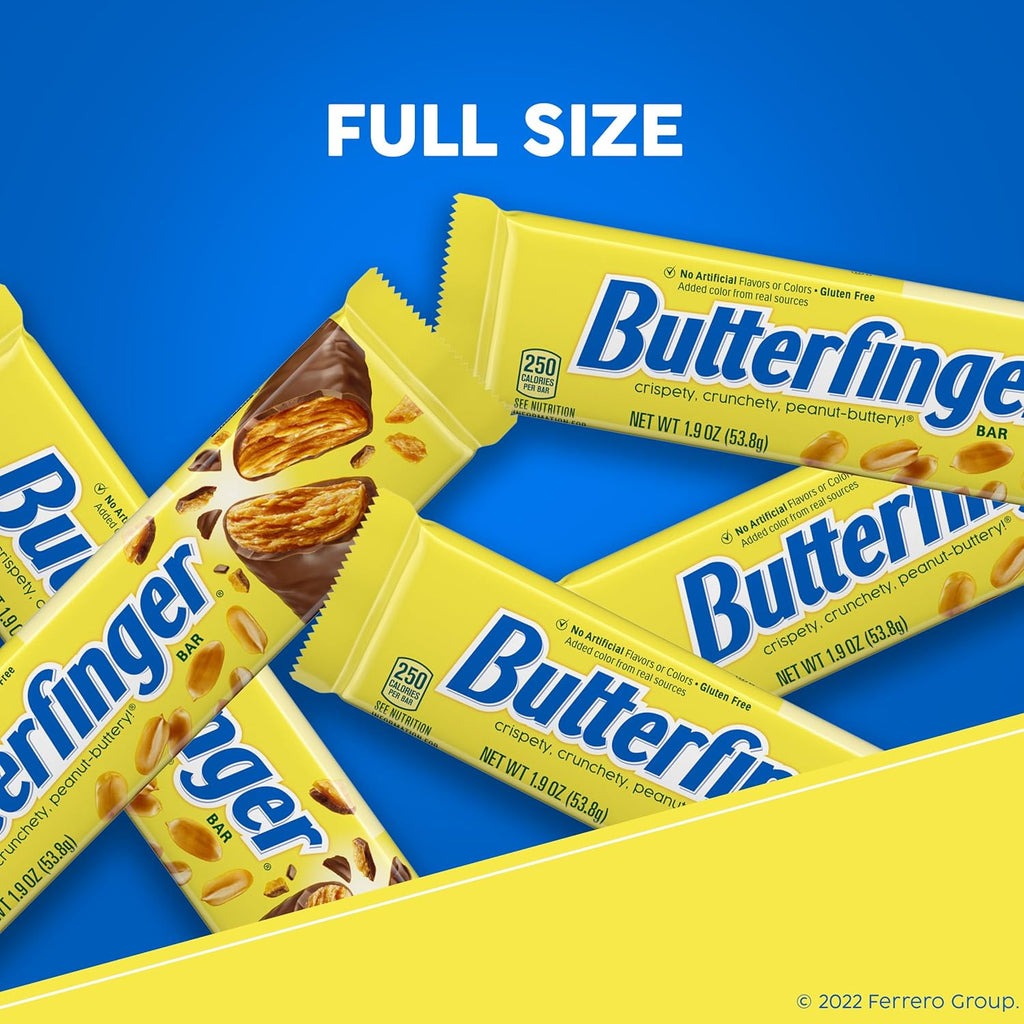 Butterfinger, Bulk 36 Count, Chocolatey, Peanut-Buttery, Full Size Individually Wrapped Candy Bars, Halloween Candy, 1.9 oz Each