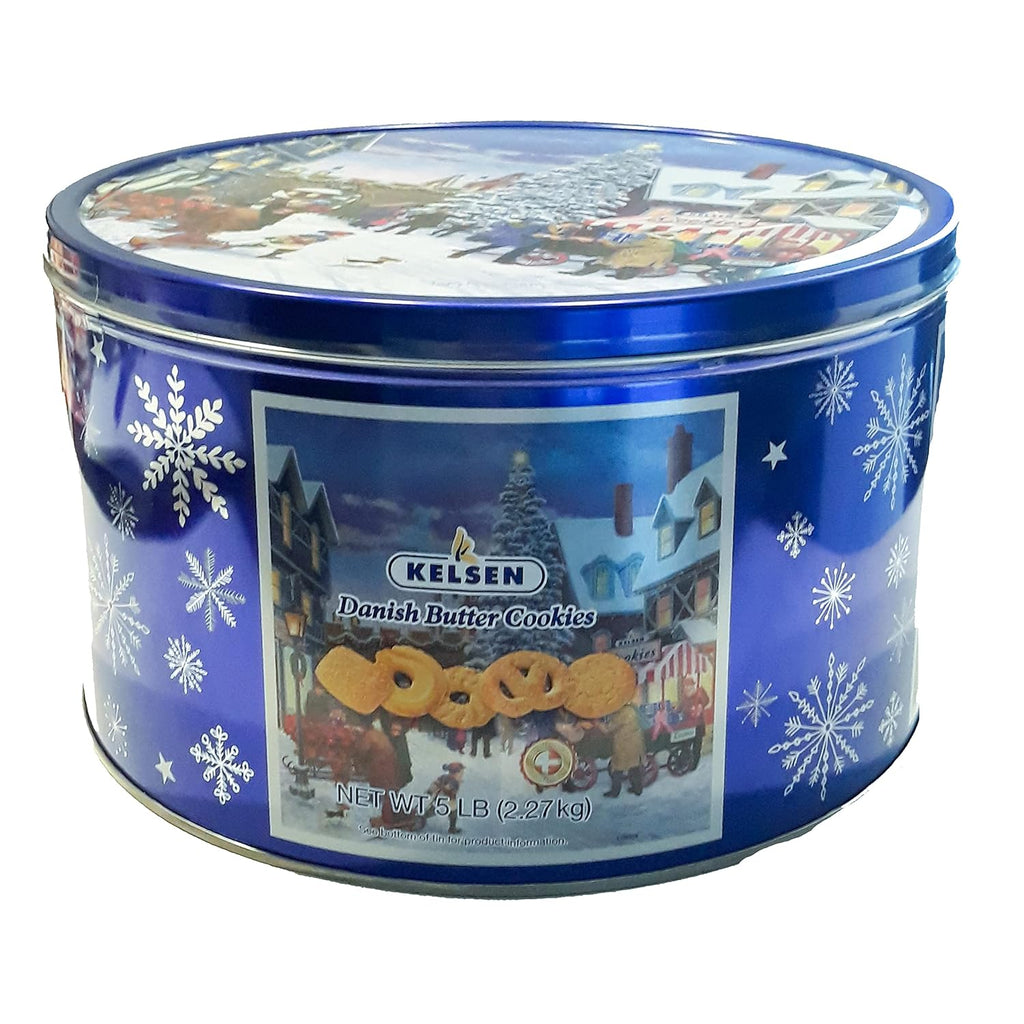 Kelsen Danish Butter Cookies in Decorative Holiday Tin, 80 Ounce (300 Cookies)