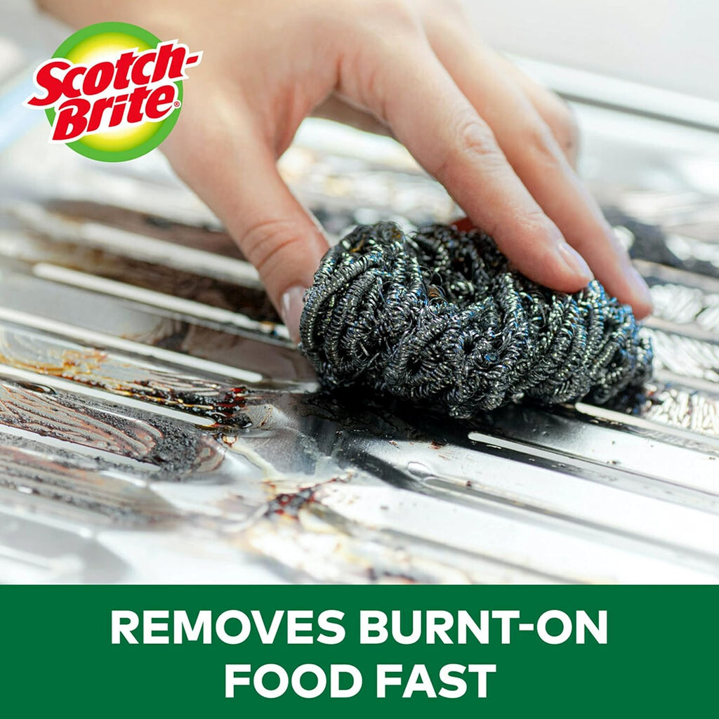 Scotch-Brite Stainless Steel Scrubbers, Durable, Ideal for Uncoated Cookware, 16 Scrubbers