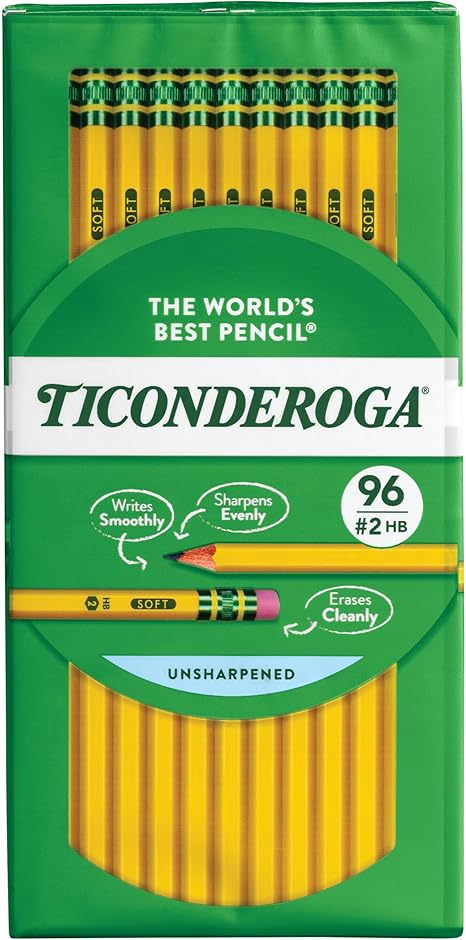 Ticonderoga Wood-Cased Pencils, Unsharpened, #2 HB Soft, Yellow, 96 Count