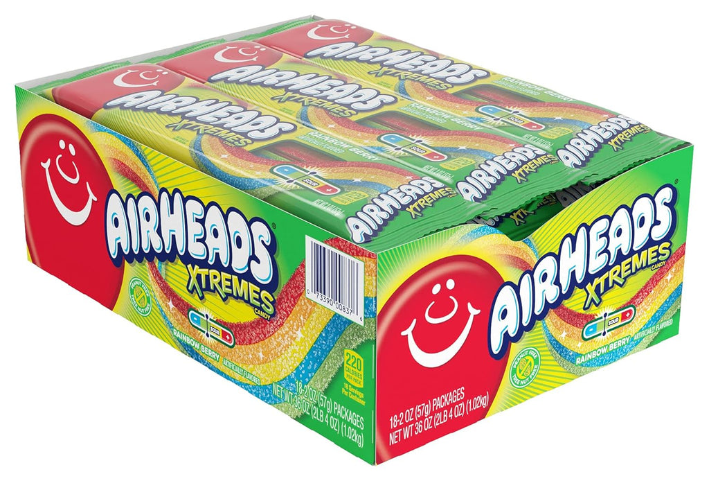 Airheads Xtremes Belts Sweetly Sour Candy, Rainbow Berry, Non Melting, Bulk Party Bag, 2 oz (Pack of 18)