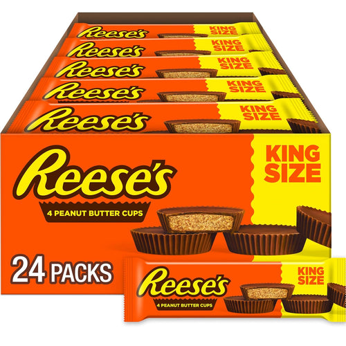 REESE'S Milk Chocolate King Size Peanut Butter Cups, Candy Packs, 2.8 oz (24 Count)