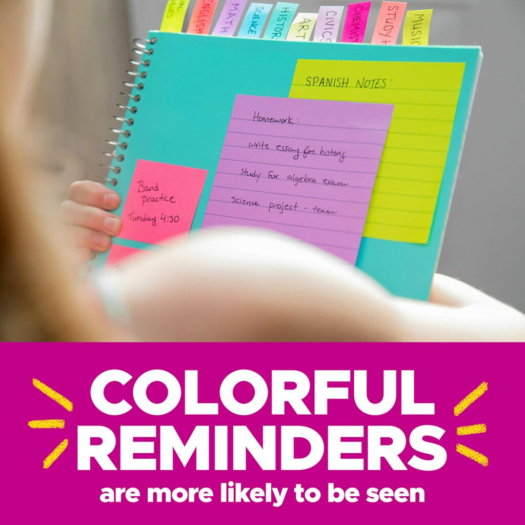 Post-it Super Sticky Notes, 4 in x 4 in, 6 Pads, 2x the Sticking Power, Energy Boost Collection, Bright Colors, Recyclable (675-6SSUC)