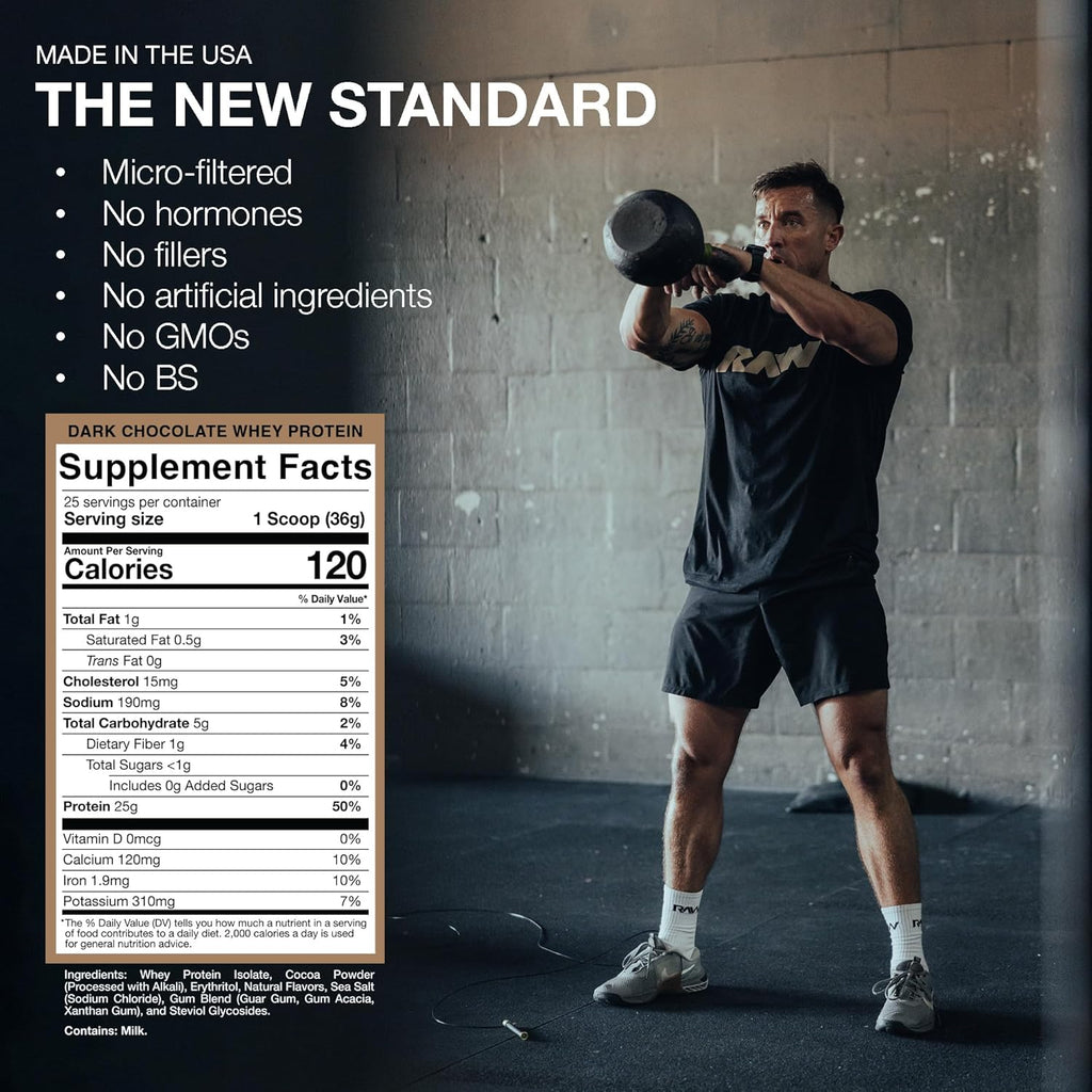 RAW Whey Isolate Protein Powder, Dark Chocolate - 100% Grass-Fed Sports Nutrition Whey Protein Powder for Muscle Growth & Recovery - Low-Fat, Low Carb, Naturally Flavored & Sweetened - 25 Servings