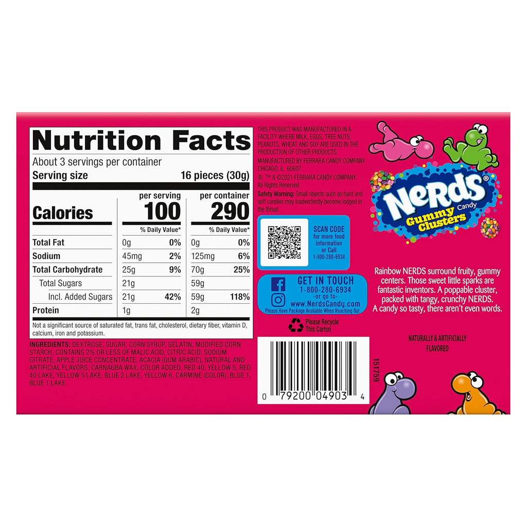 Nerds Gummy Clusters Candy, Rainbow, 3 Ounce Movie Theater Candy Boxes (Pack of 12)
