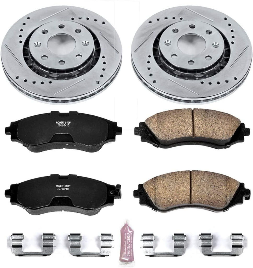 K5893 Front Z23 Carbon Fiber Brake Pads with Drilled & Slotted Brake Rotors Kit