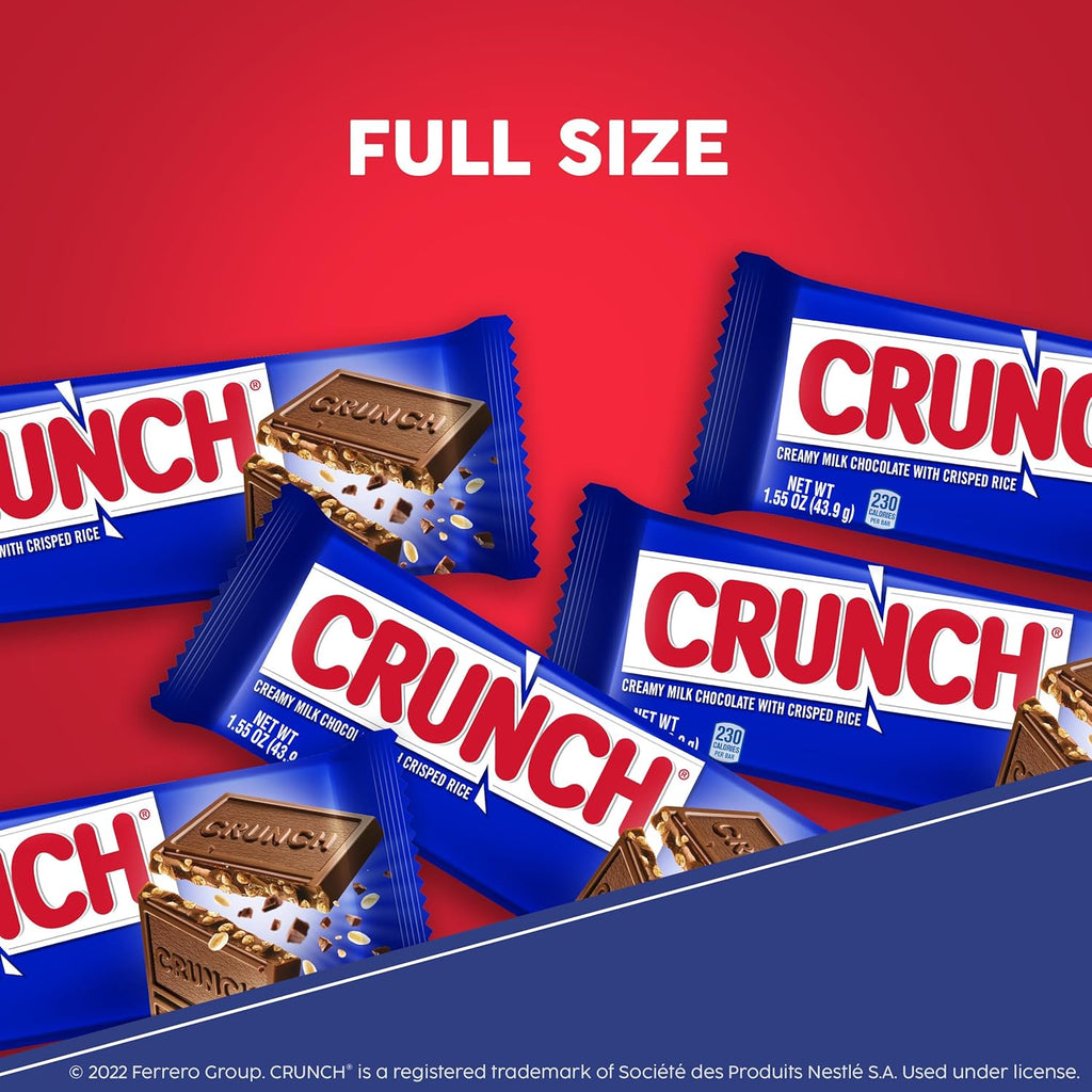 CRUNCH, Bulk 36 Count, Milk Chocolate and Crisped Rice, Full Size Halloween Candy, 1.55 oz Each