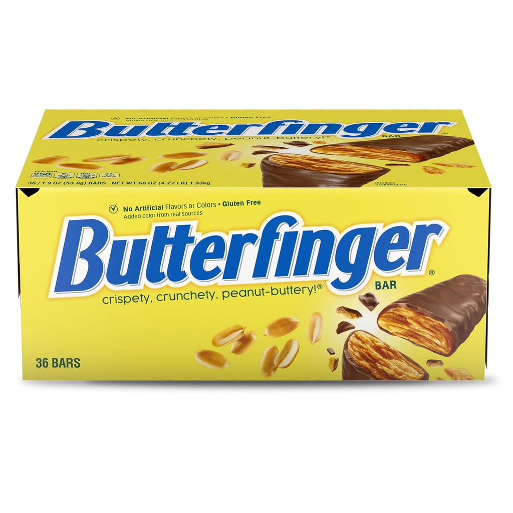 Butterfinger, Bulk 36 Count, Chocolatey, Peanut-Buttery, Full Size Individually Wrapped Candy Bars, Halloween Candy, 1.9 oz Each