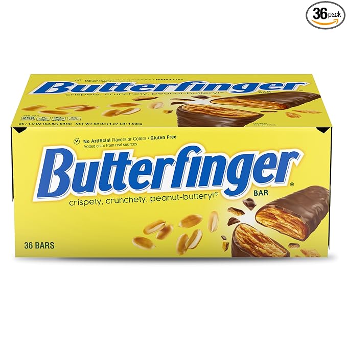 Butterfinger, Bulk 36 Count, Chocolatey, Peanut-Buttery, Full Size Individually Wrapped Candy Bars, Halloween Candy, 1.9 oz Each