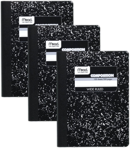 Mead Composition Notebooks, 3 Pack, Wide Ruled Paper, 9-3/4