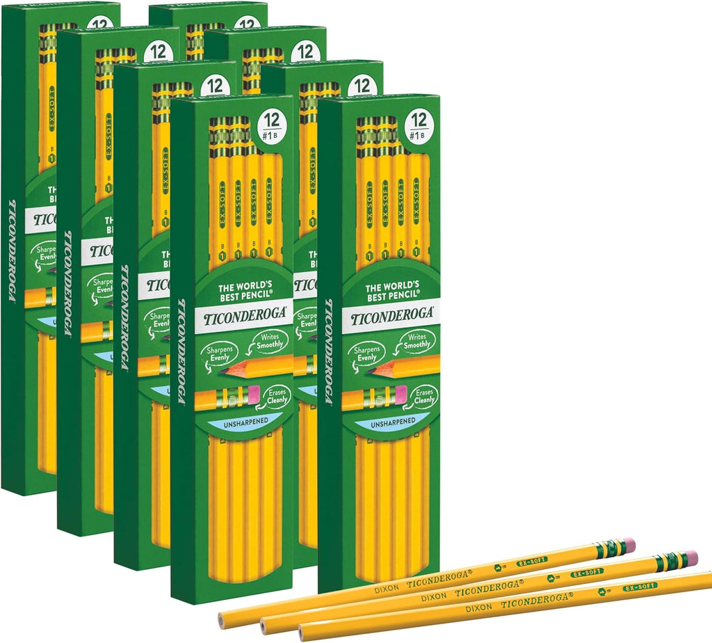 Ticonderoga Wood-Cased Pencils, Unsharpened, #2 HB Soft, Yellow, 96 Count