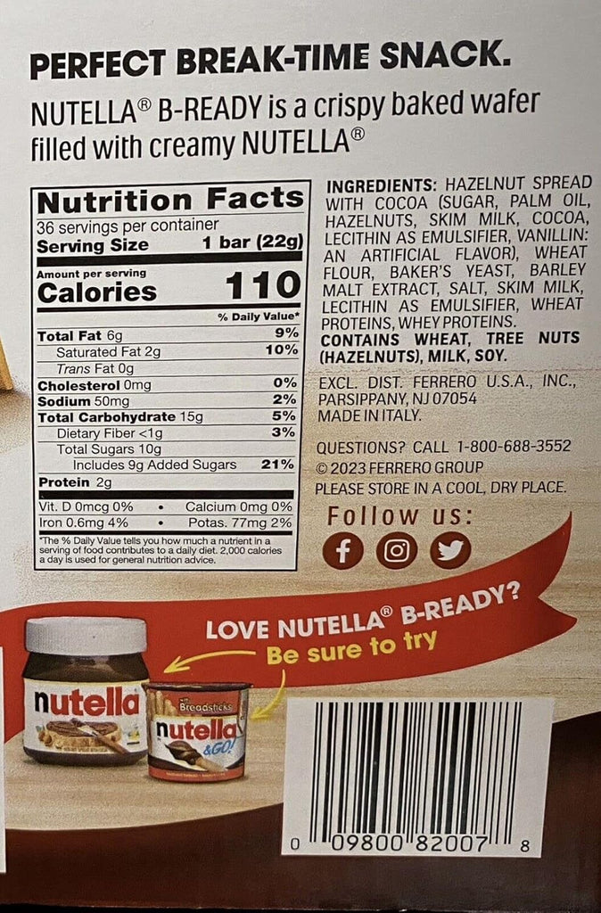 Nutella B-Ready, 36 ct,1.74 lbs