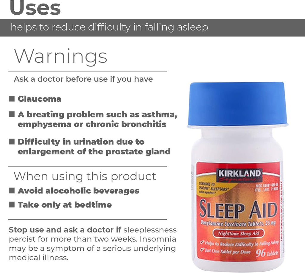 Kirkland Sleep Aid Doxylamine Succinate 25 mg 192 Tablets