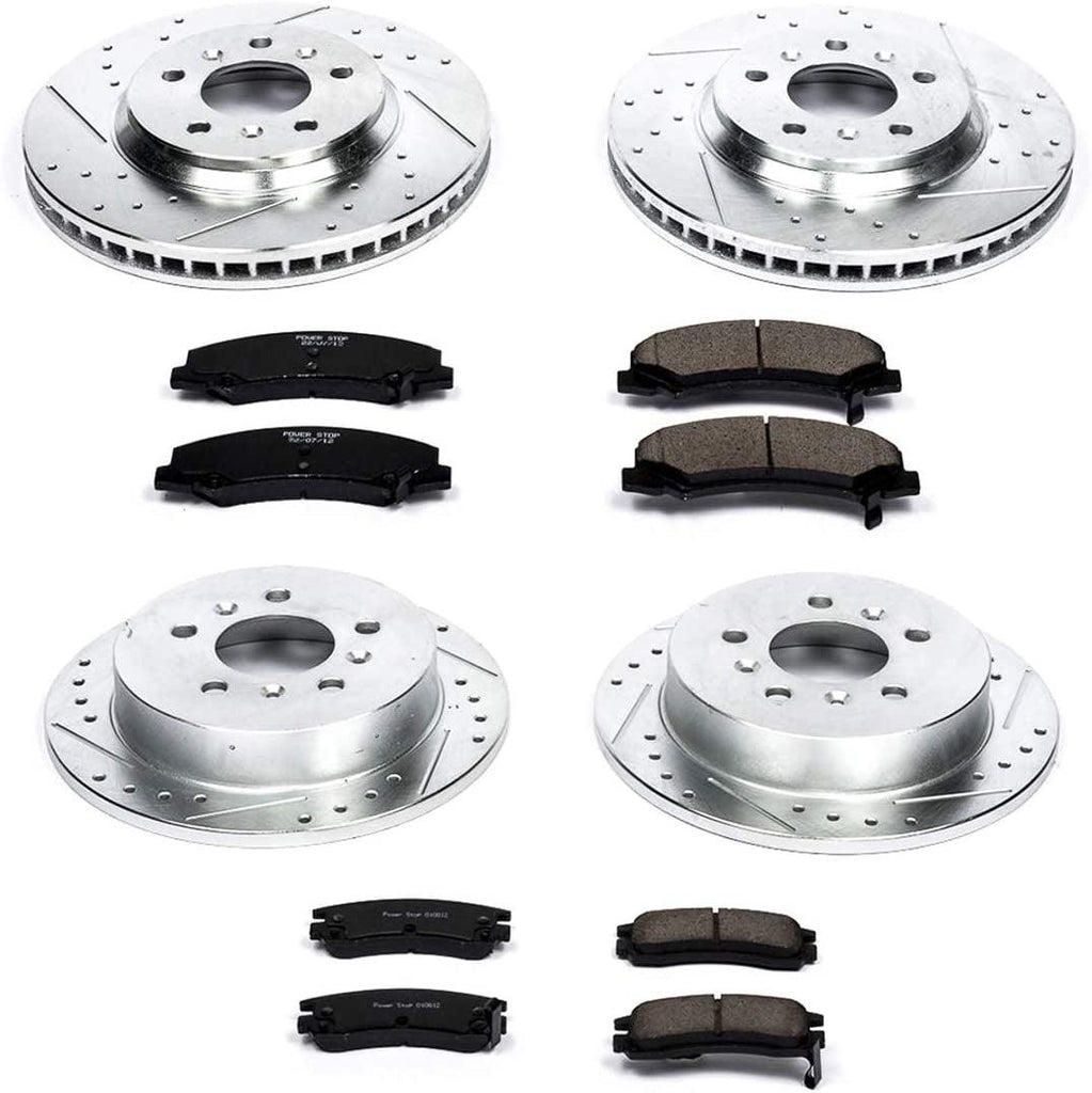 K1438 Front and Rear Z23 Carbon Fiber Brake Pads with Drilled & Slotted Brake Rotors Kit
