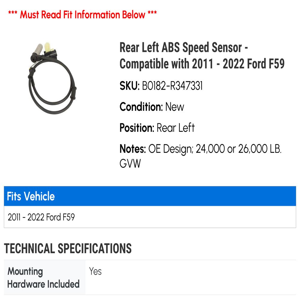 Rear Left ABS Speed Sensor - Compatible with 2011 - 2022 Ford F59 2012 2013 2014 2015 2016 2017 2018 2019 2020 2021
