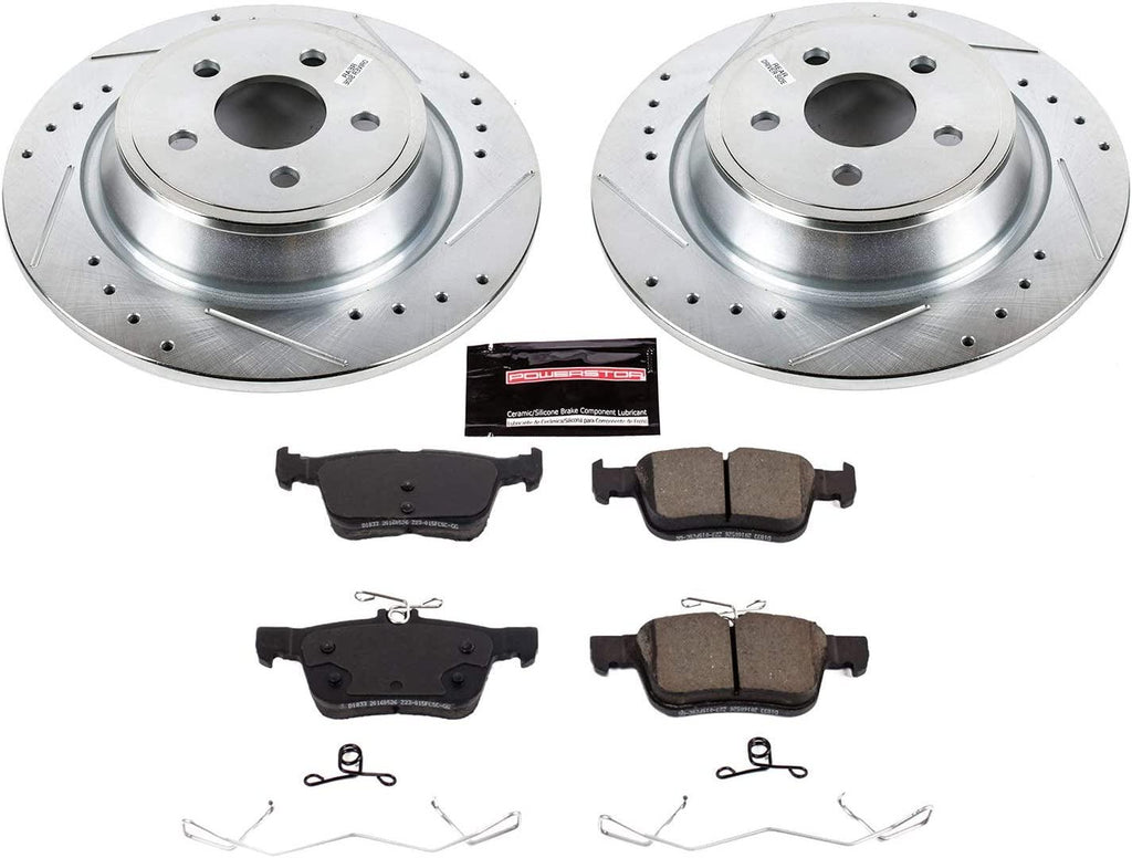 K7417 Rear Z23 Carbon Fiber Brake Pads with Drilled & Slotted Brake Rotors Kit