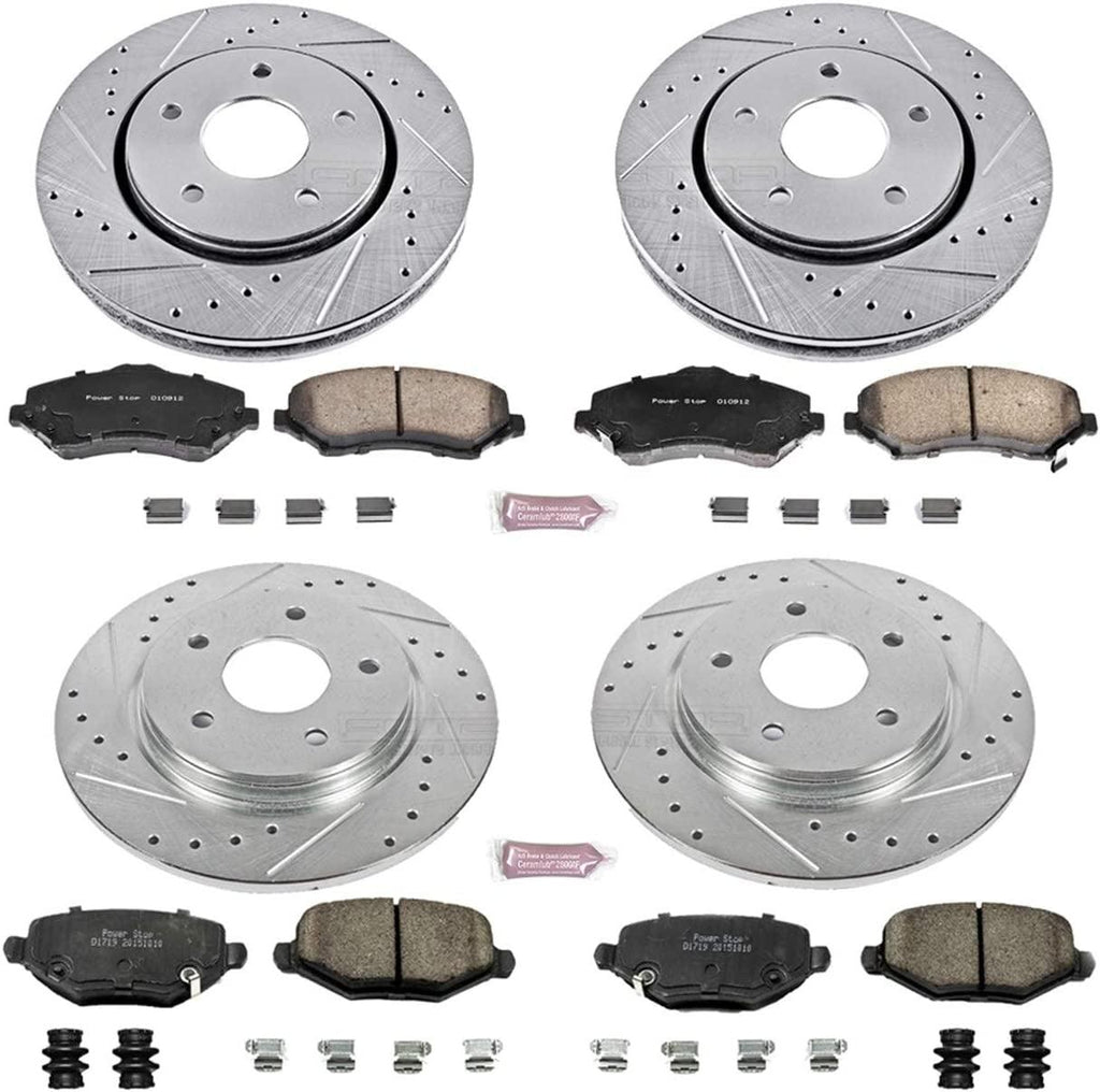 K6563 Front and Rear Z23 Carbon Fiber Brake Pads with Drilled & Slotted Brake Rotors Kit