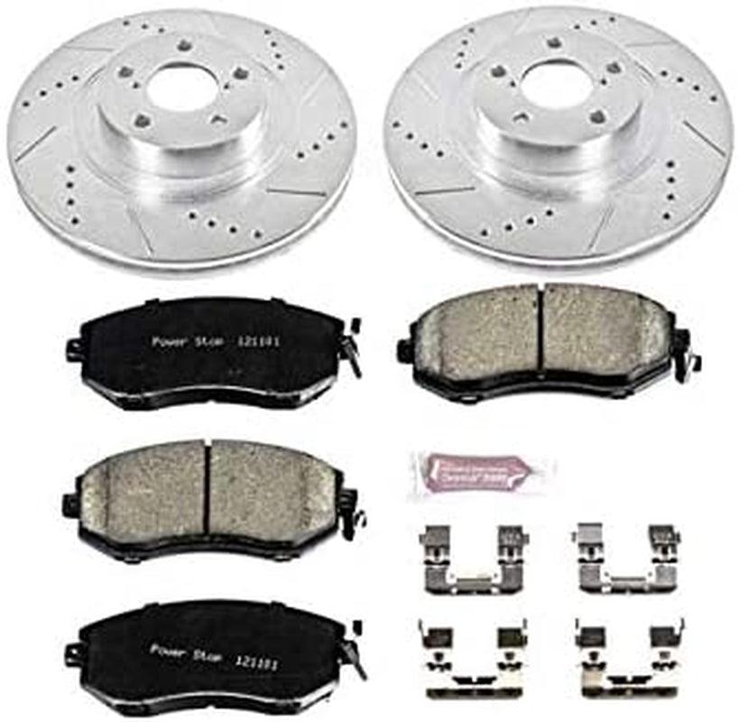 K6082 Front Z23 Carbon Fiber Brake Pads with Drilled & Slotted Brake Rotors Kit