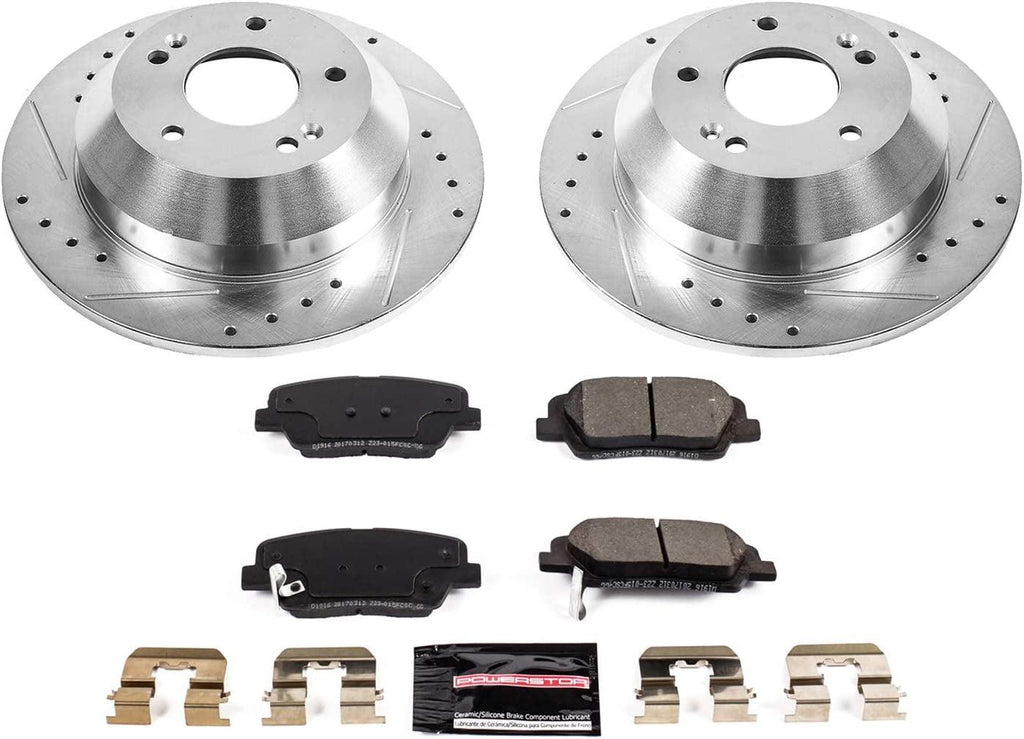 K7507 Rear Z23 Carbon Fiber Brake Pads with Drilled & Slotted Brake Rotors Kit