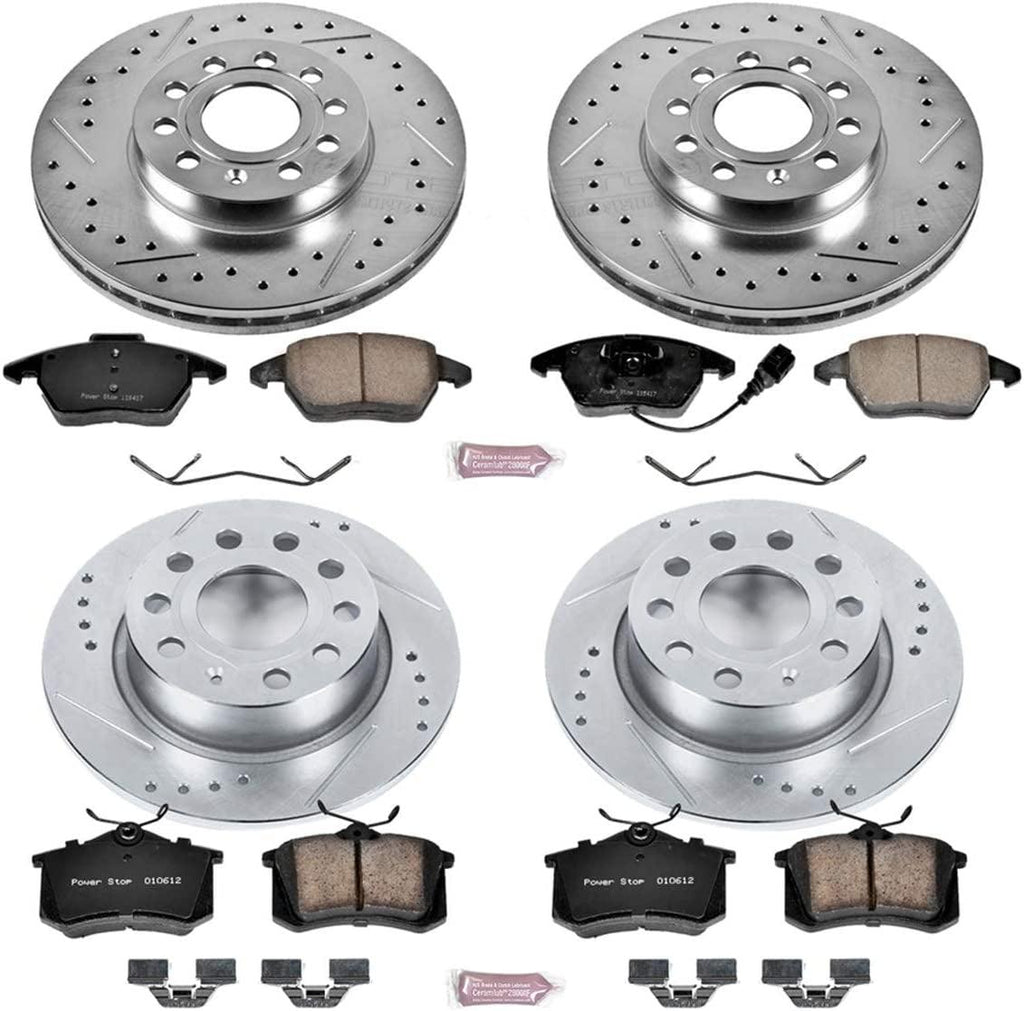 K5749 Front and Rear Z23 Carbon Fiber Brake Pads with Drilled & Slotted Brake Rotors Kit