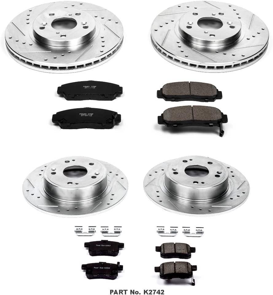 Front and Rear K2742 Carbon-Fiber Ceramic Brake Pad and Drilled and Slotted Rotor Z23 Daily Driver Kit