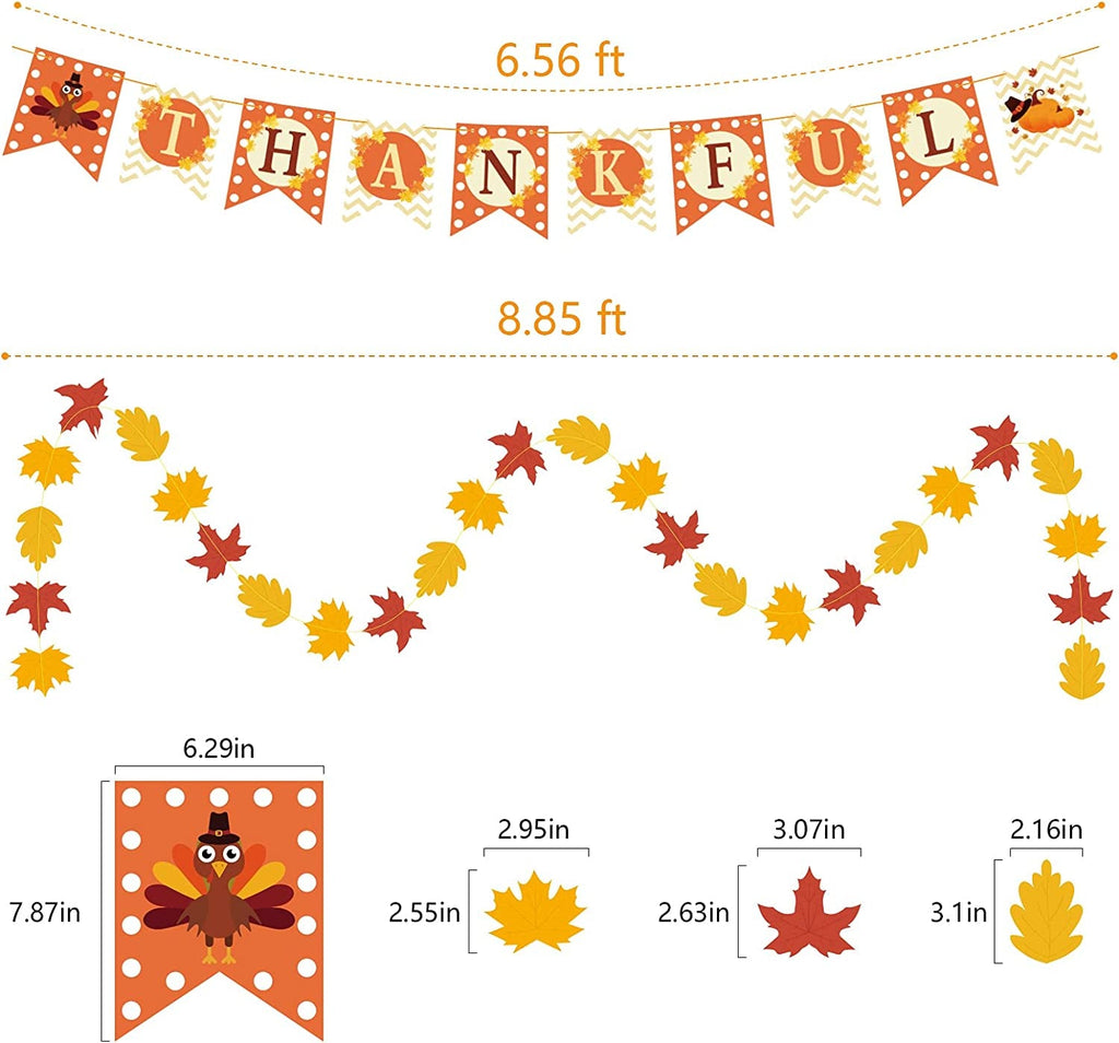 Dazonge Thanksgiving Decorations 40PCS, Pre-Assembled Thanksgiving Banner, Hanging Swirls, Fall Leaves Garland and Honeycomb Pumpkins for Thanksgiving Decor, Fall Decor, Thanksgiving Decorations for Home