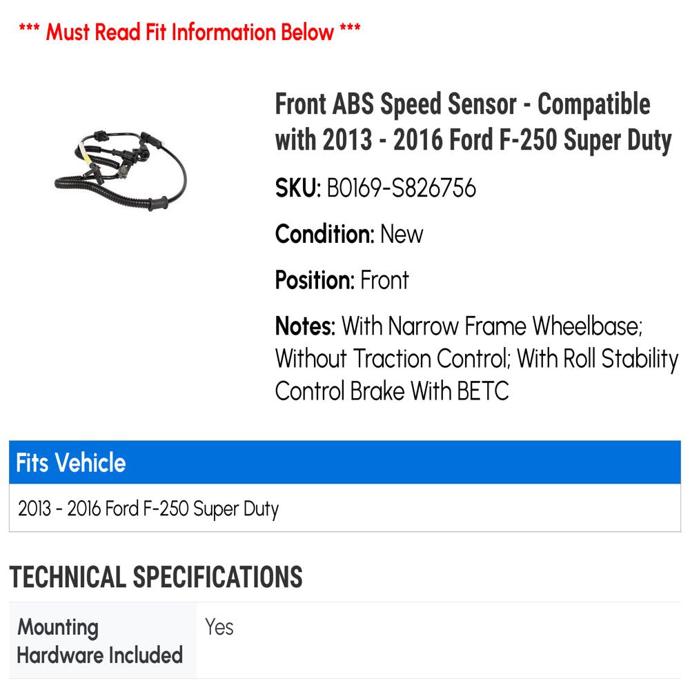 Front ABS Speed Sensor - Compatible with 2013 - 2016 Ford F-250 Super Duty 2014 2015