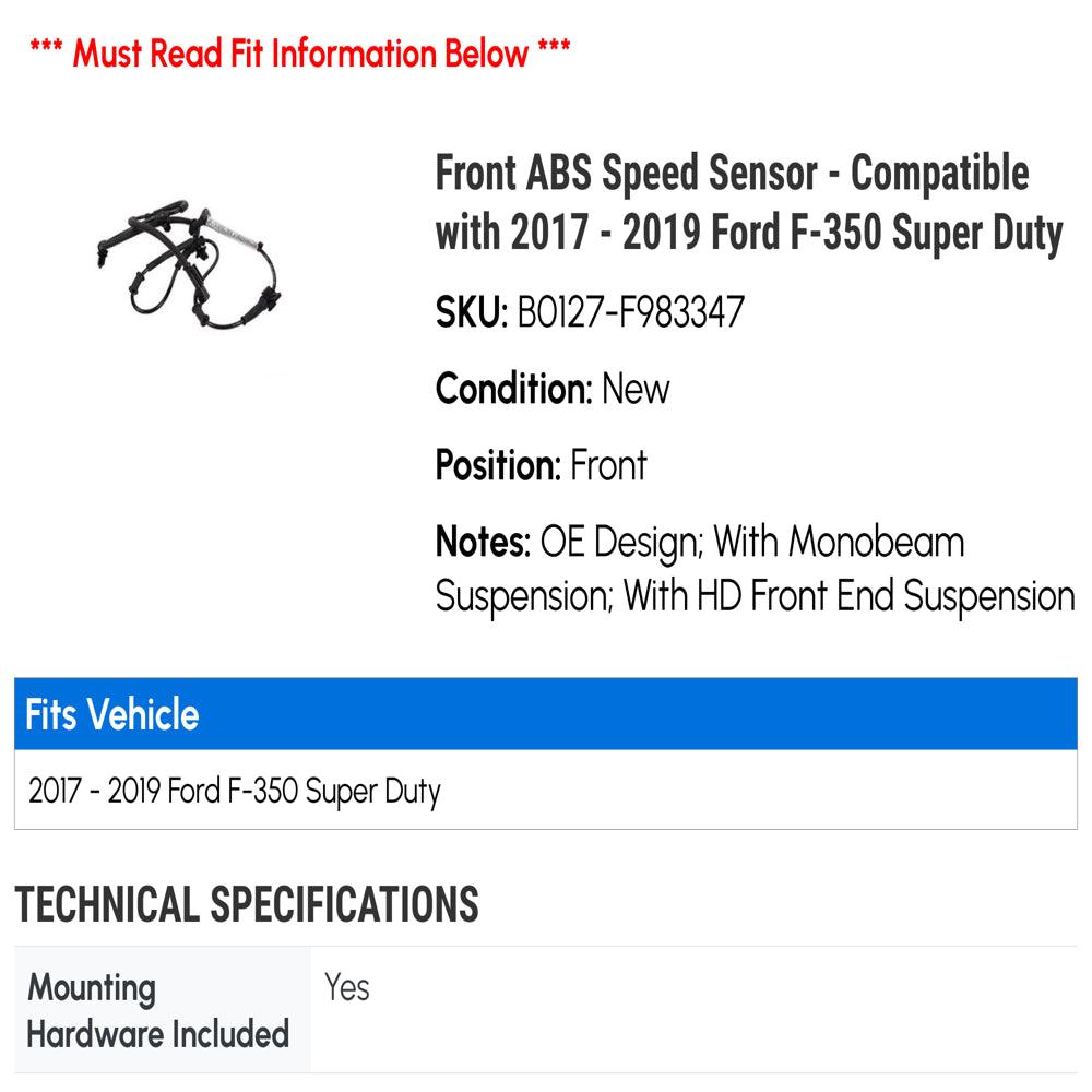 Front ABS Speed Sensor - Compatible with 2017 - 2019 Ford F-350 Super Duty 2018