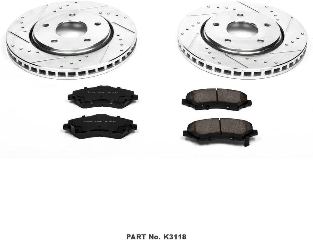 K3118 Front Z23 Carbon Fiber Brake Pads with Drilled & Slotted Brake Rotors Kit