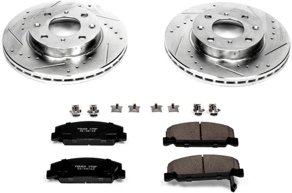 Power Stop K699 Front Z23 Carbon Fiber Brake Pads with Drilled & Slotted Brake Rotors Kit