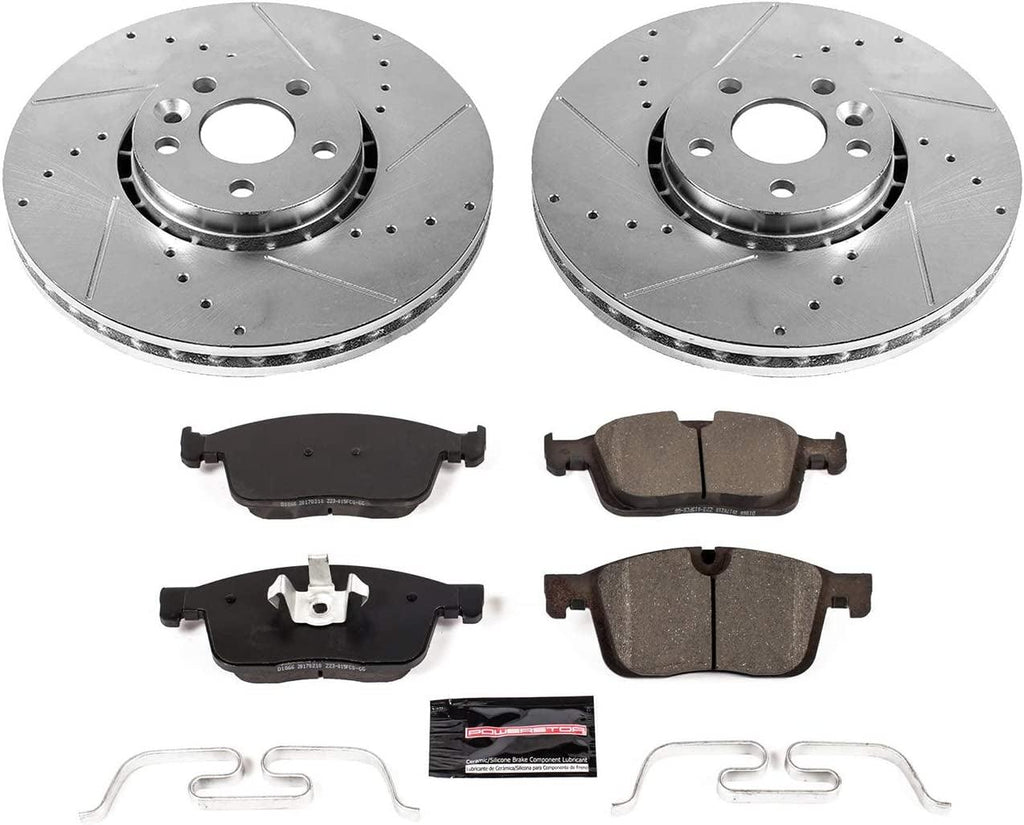 K7705 Front Z23 Carbon Fiber Brake Pads with Drilled & Slotted Brake Rotors Kit