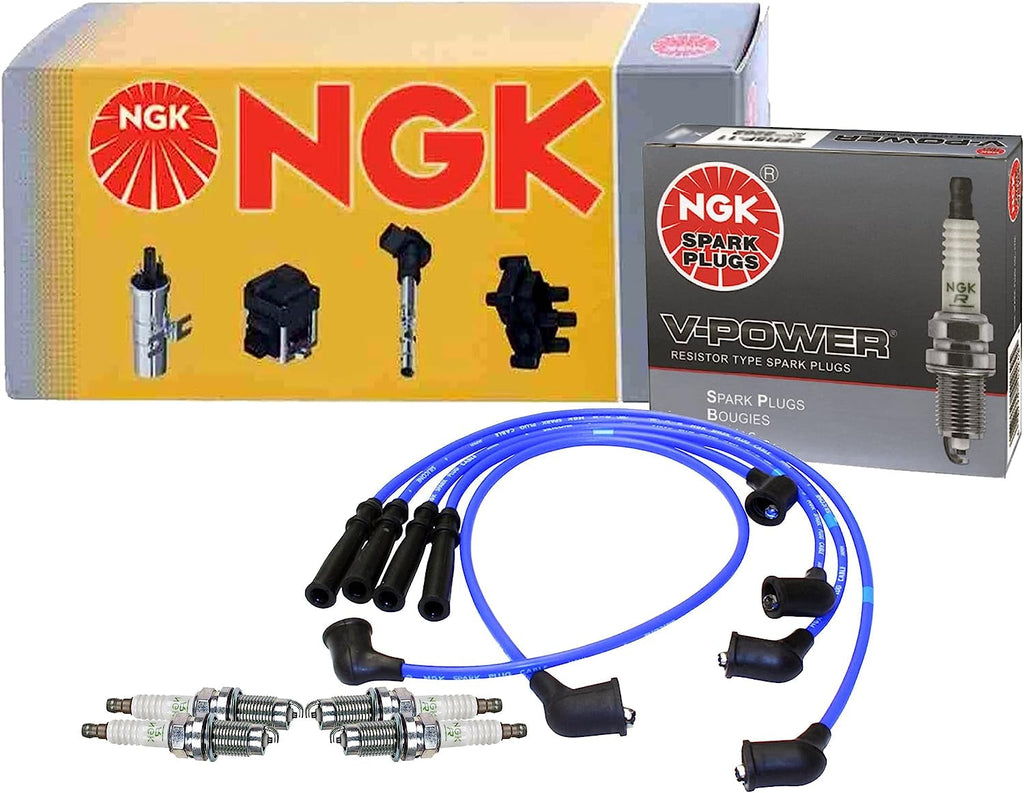 NGK Wire & 4 V-Power Spark Plugs Kit for Nissan Axxess D21 Pickup Stanza 2.4 L4