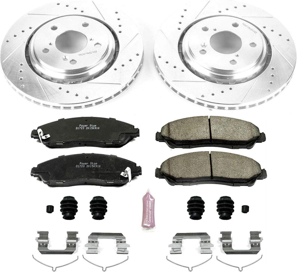 K7352 Front Z23 Carbon Fiber Brake Pads with Drilled & Slotted Brake Rotors Kit