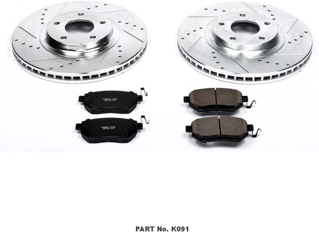 K091 Front Z23 Carbon Fiber Brake Pads with Drilled & Slotted Brake Rotors Kit
