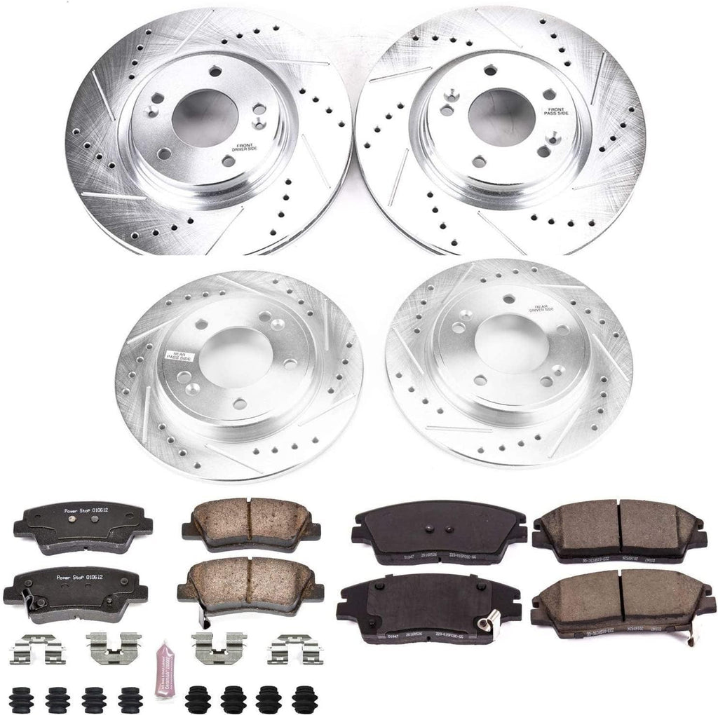 K8285 Front and Rear Z23 Carbon Fiber Brake Pads with Drilled & Slotted Brake Rotors Kit