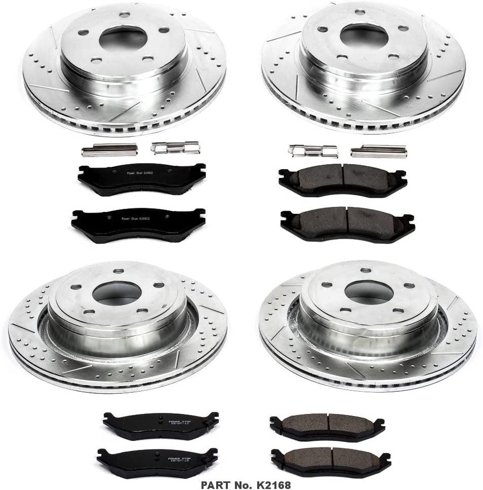 K2168 Front and Rear Z23 Carbon Fiber Brake Pads with Drilled & Slotted Brake Rotors Kit