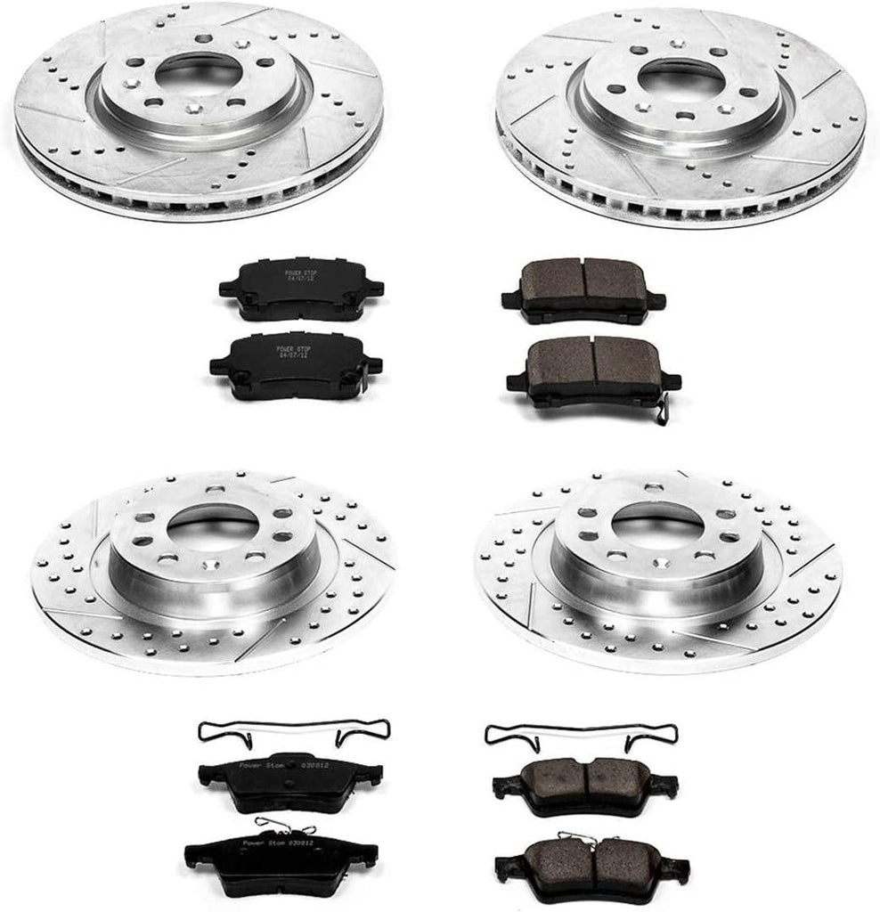 K1434 Front and Rear Z23 Carbon Fiber Brake Pads with Drilled & Slotted Brake Rotors Kit
