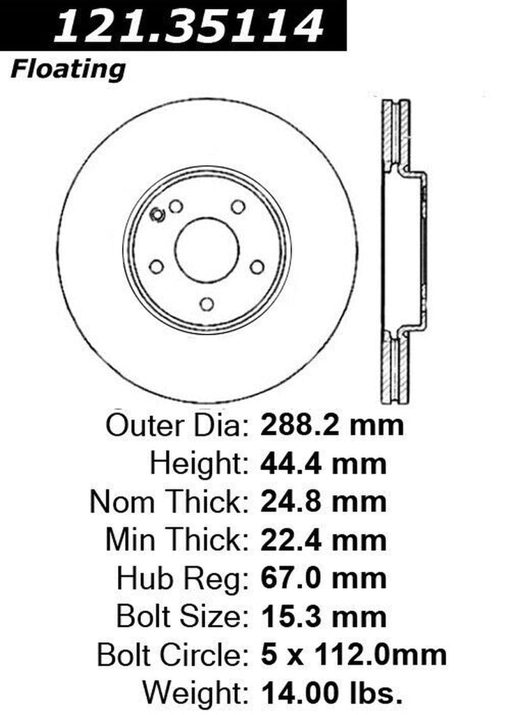 Centric Front Disc Brake Rotor for 06-11 B200 (121.35114)
