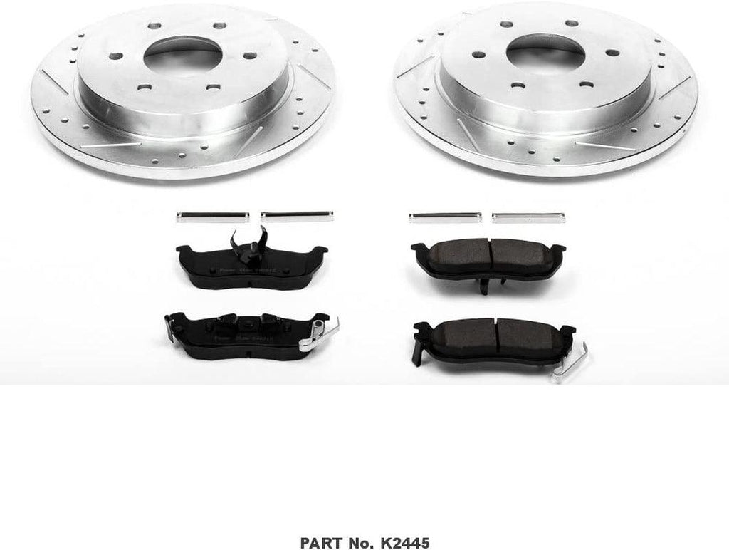 K2445 Rear Z23 Carbon Fiber Brake Pads with Drilled & Slotted Brake Rotors Kit
